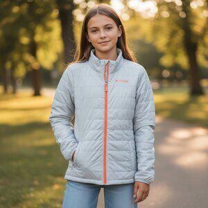 COLUMBIA Gray Omni Heat Quilted Puffer Coat Girls Large L 14 16 Winter Jacket